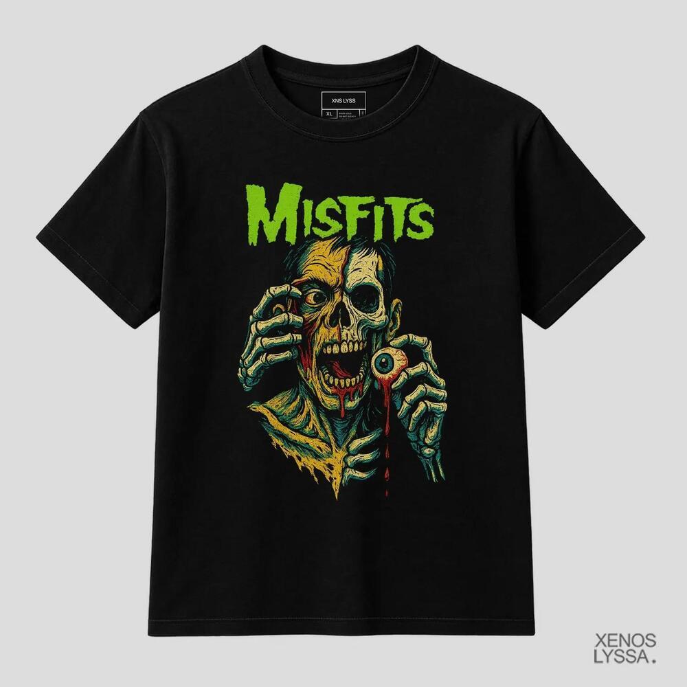 Misfits Zombie Skull Shirt Artwork Graphic Tee Black T-Shirt